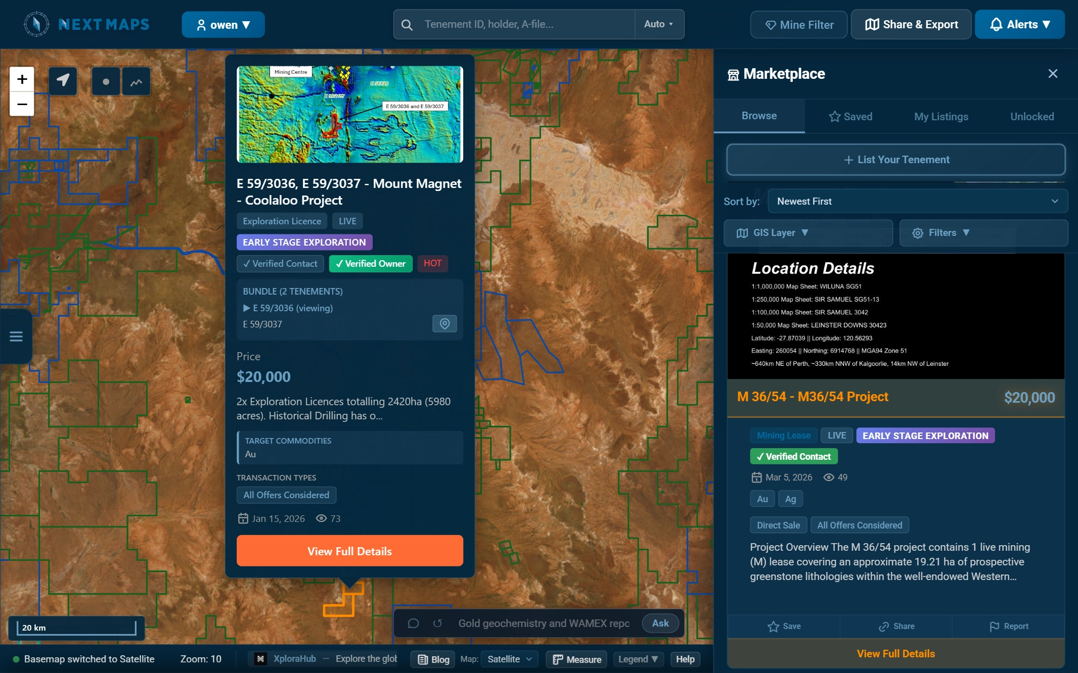 A marketplace listing shown on the NextMaps map
